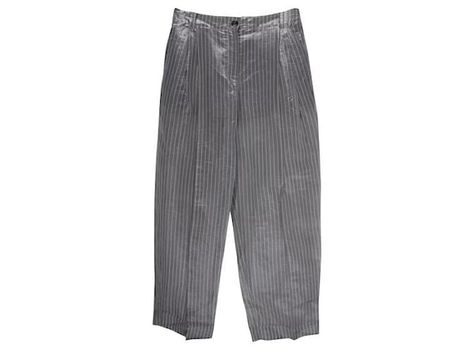 Autre Marque Grey & White Striped Sheer Trousers with Top Lining Silk Polyester  ref.1286885