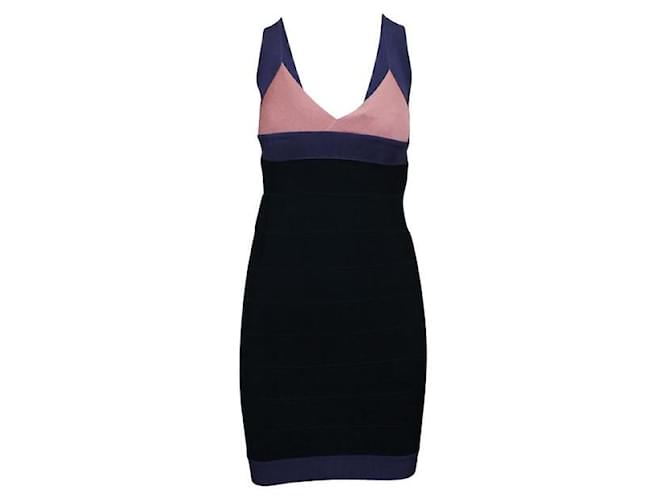 Herve Leger Black, Purple and Pink Dress Suede Nylon Rayon  ref.1286892