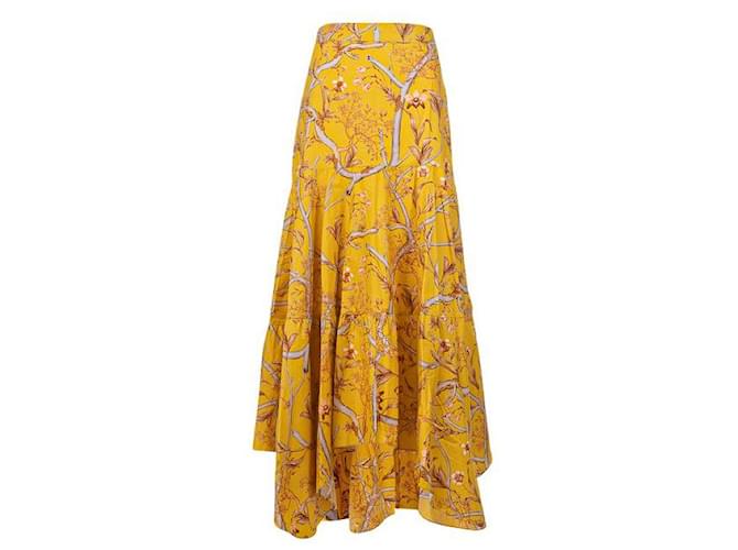 Autre Marque Johanna Ortiz Ruffled Maxi Floral Skirt Yellow Cotton  ref.1286895