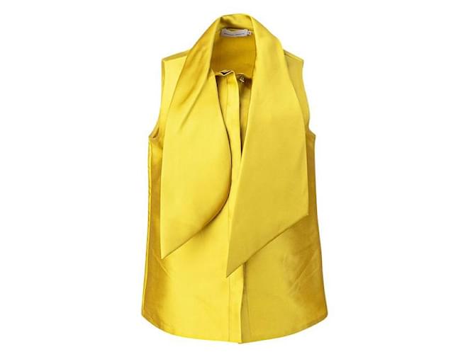 Autre Marque Contemporary Designer Pussy-Bow Duchesse Satin Top Yellow Silk Polyester  ref.1286899