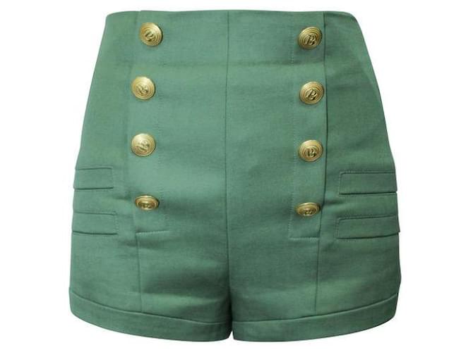 Pierre Balmain Grain De Poudre Shorts verdes de cintura alta Lã  ref.1286908