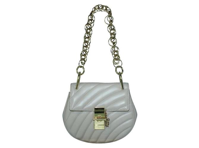 CHLOÉ Quilted Mini Drew Bijou Shoulder Bag In Pearl Beige Leather  ref.1286916