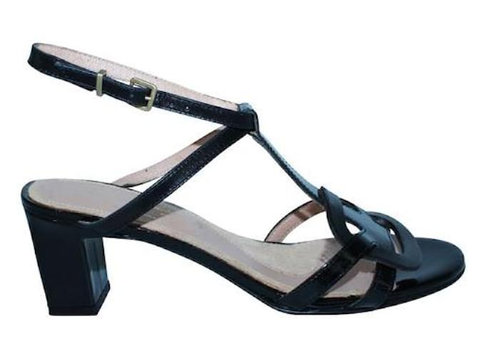 Autre Marque Contemporary Designer Black Patent Leather Sandals  ref.1286922