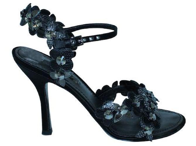 Sandalias negras Louis Vuitton con adornos de cristal Negro Cuero  ref.1286928