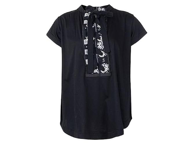 Sacai Lace Up Embroidery Detail Flowy Top Black Cotton  ref.1286930