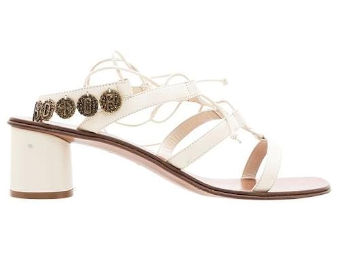 Dior Lace Up Block Heel Sandals Cream Leather  ref.1286931