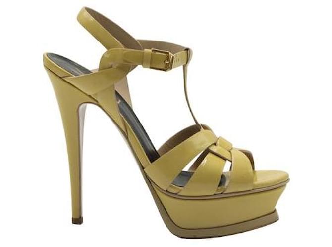 Yves Saint Laurent Pastel Yellow Patent Leather Tribute Heels  ref.1286939