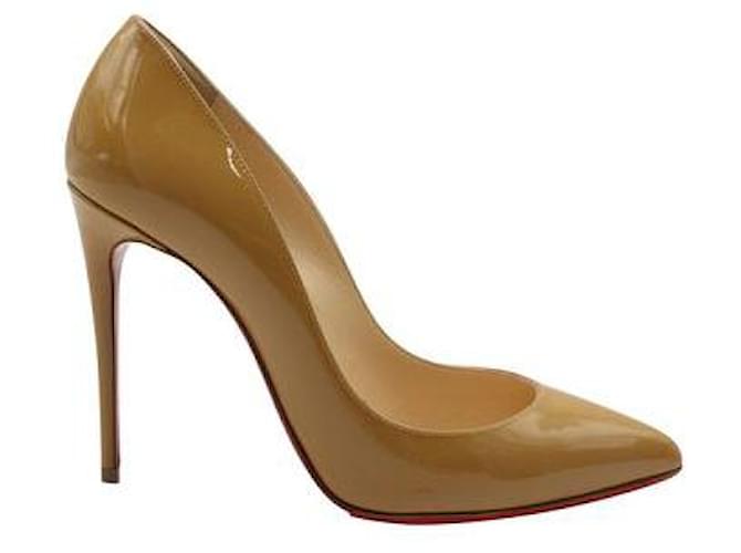 Christian Louboutin Pigalle in vernice beige 100 Tacchi Marrone Pelle  ref.1286940