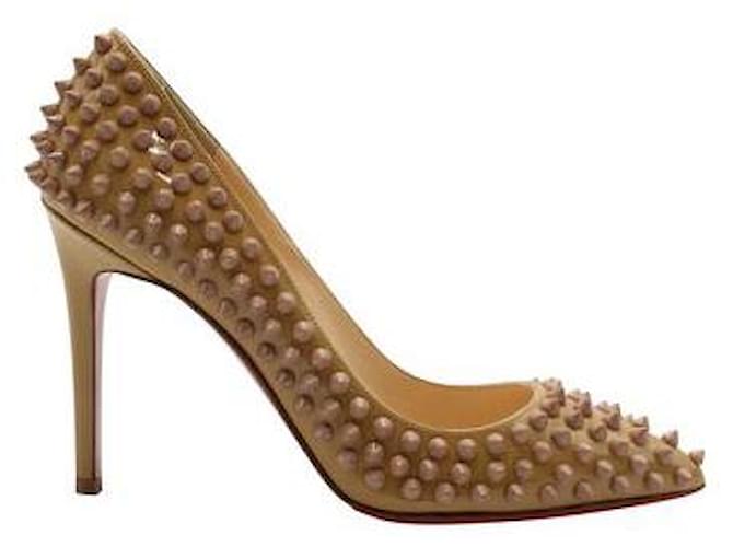 Christian Louboutin Beige Pigalle 100 Spikes Patent Leather  ref.1286941