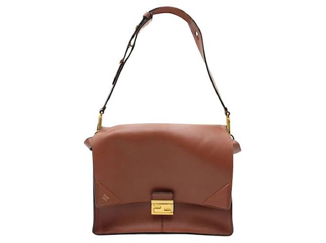 Fendi Vitello Grace Matte Large Kan U Shoulder Bag in Rust Brown Leather  ref.1286953