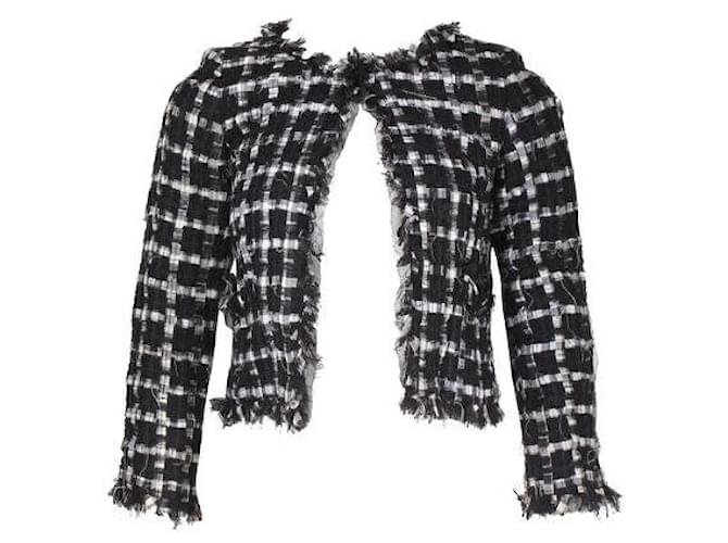 Timeless Chanel Chaqueta de tweed y encaje en blanco y negro Seda Algodón Viscosa Poliamida  ref.1286957