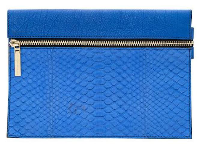 Victoria Beckham Moonshine Phyton Clutch Blue Leather  ref.1286973
