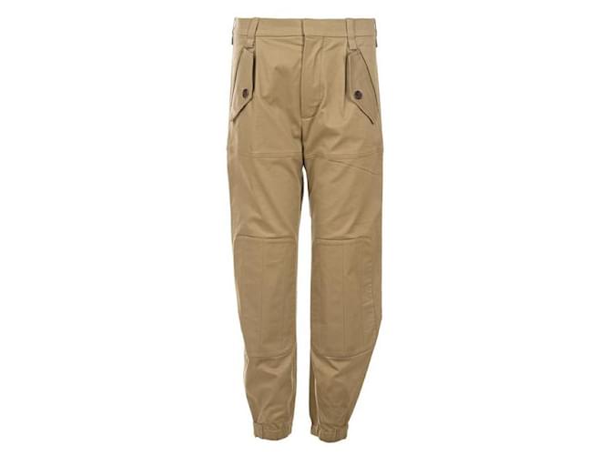 CHLOÉ Zip-Detail Cuffed Trousers Khaki Cotton Elastane  ref.1286976