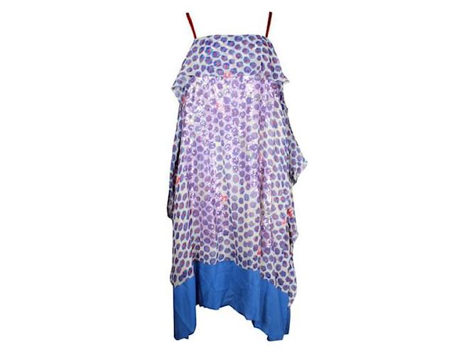 Tsumori Chisato Blau bedrucktes Kleid mit Pailletten Seide  ref.1286989