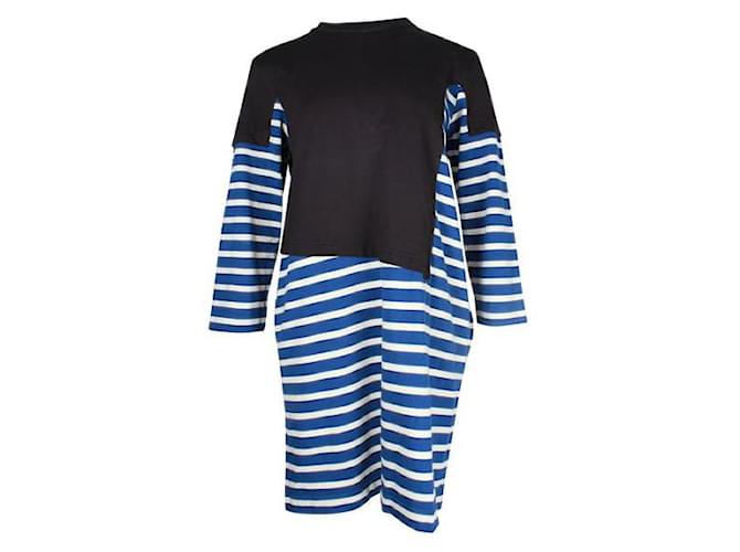 Autre Marque Contemporary Designer Black Blue and White Striped Cotton Dress  ref.1286990