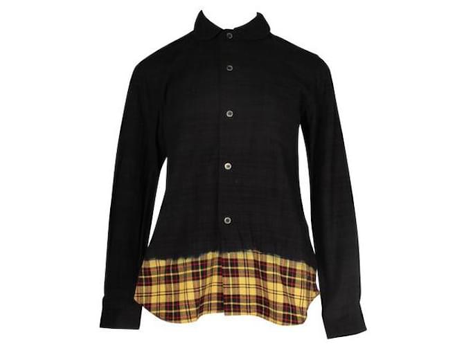 Comme Des Garcons Black Cotton Shirt with Yellow Checked Bottom Coton Noir  ref.1286992