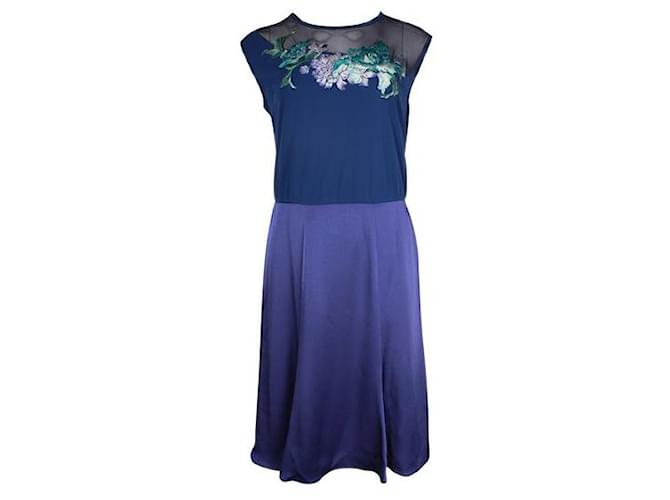 Autre Marque Vivienne Tam Sapphire Blue Sleeveless Dress with Embroidery Polyester  ref.1287001