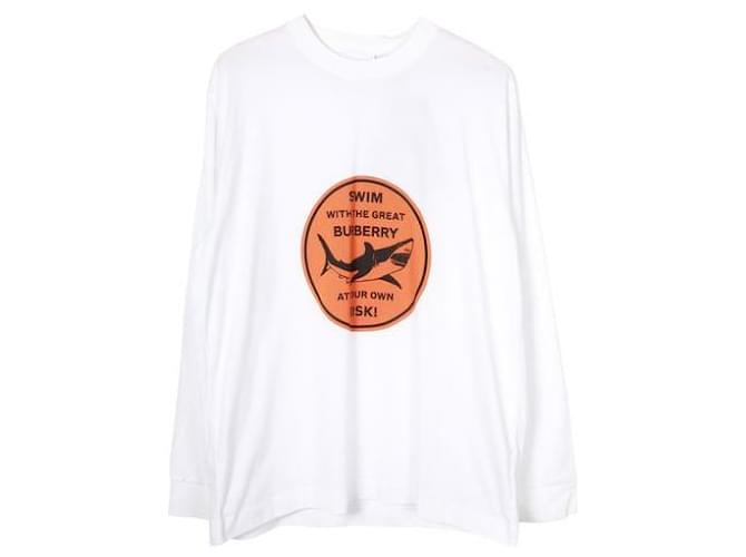 T-shirt bianca a maniche lunghe Burberry "Swim - Il grande Burberry a tuo rischio e pericolo Bianco Cotone  ref.1287019