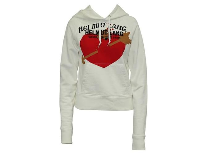 Helmut Lang Ivory Hoodie with Heart Print Cream Cotton  ref.1287037