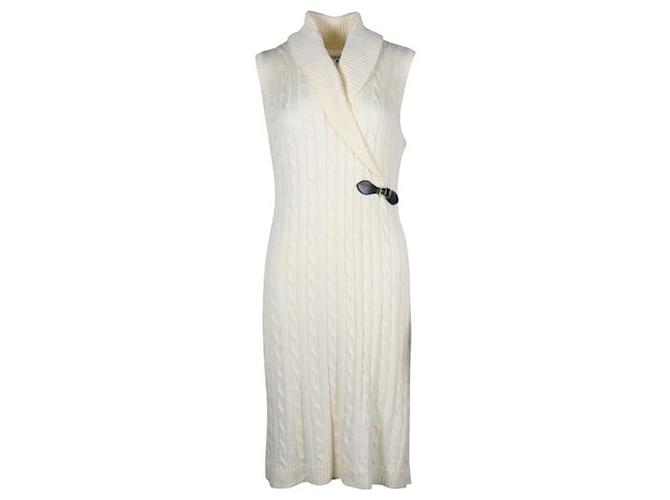 Autre Marque Contemporary Designer Cream Cable Knit Dress With Black Belt Acrylic  ref.1287070