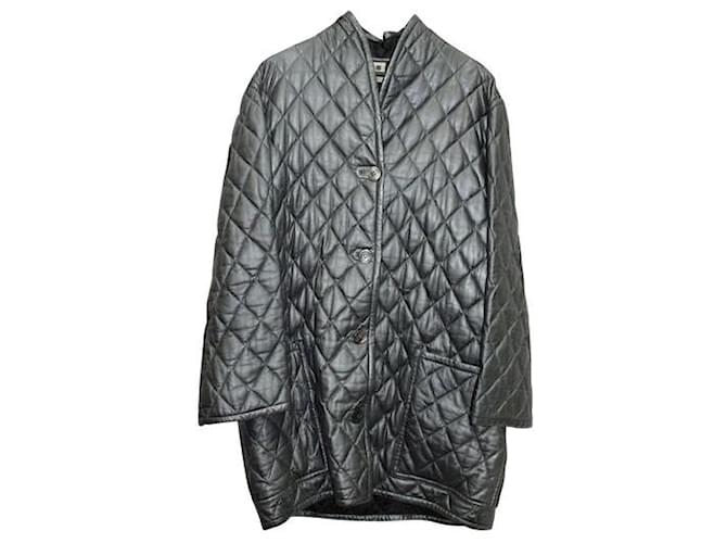 Emanuel Ungaro Quilted Metallic Grey Coat Leather  ref.1287077