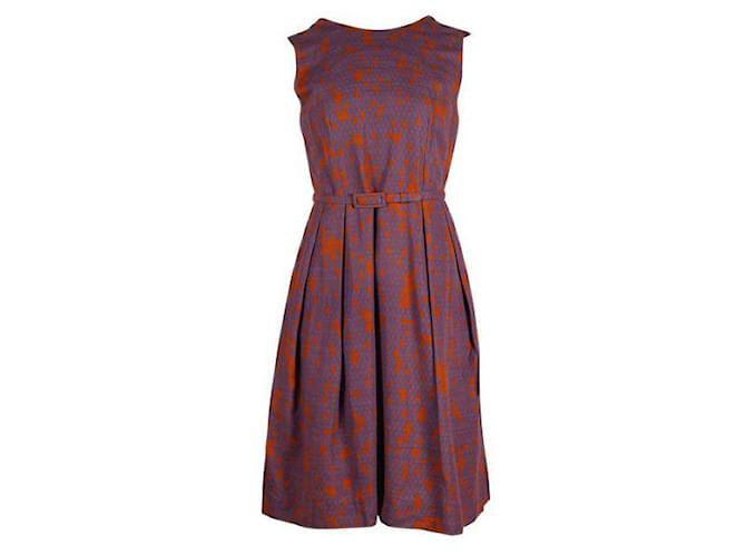 Autre Marque Contemporary Designer Brown & Blue Spotted Midi Dress Cotton  ref.1287079
