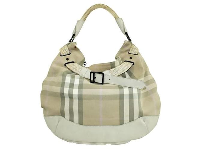 Burberry Large Checked Hobo Bag Brown Leather  ref.1287086