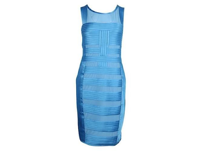 Autre Marque Contemporary Designer Cerulean Blue Sheer Seamed Yoke Dress Suede Nylon  ref.1287088