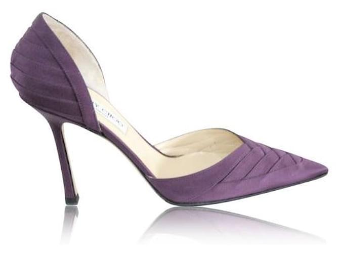 JIMMY CHOO Zapatos de salón en punta de satén con aberturas Púrpura  ref.1287159