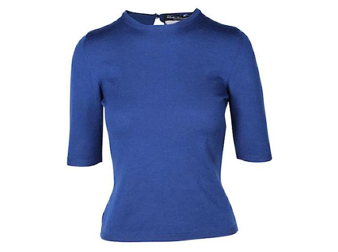 SALVATORE FERRAGAMO Blauer klassischer Pullover Marineblau Wolle  ref.1287160