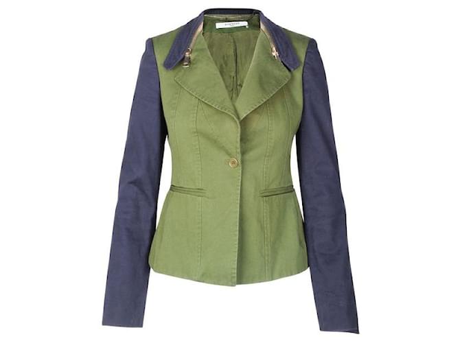 GIVENCHY Jacke mit Reißverschlusskragen und Farbblockdesign Grün Baumwolle  ref.1287166