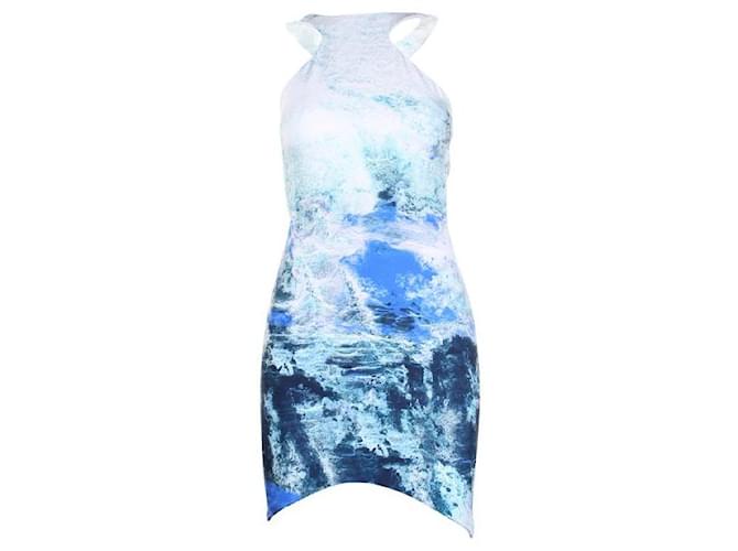 Autre Marque CONTEMPORARY DESIGNER Open Back Printed Mini Dress Blue Suede Polyester  ref.1287172