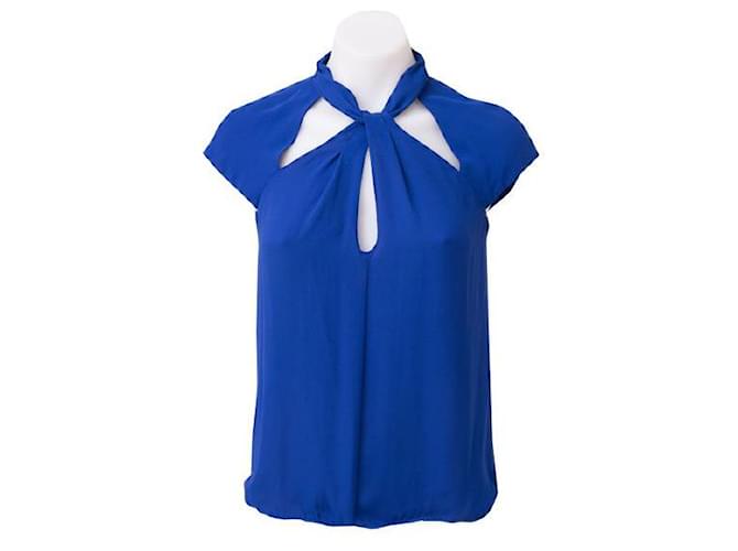 Autre Marque ZEITGENÖSSISCHE DESIGNER-Bluse mit Bindeband vorne Blau Polyester  ref.1287173