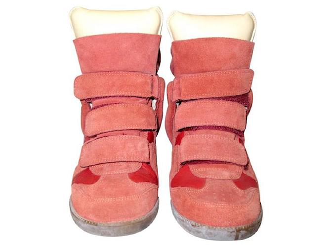ISABEL MARANT Sneakers alte Bekett con zeppa in pelle scamosciata e pelle Rosso Svezia  ref.1287179