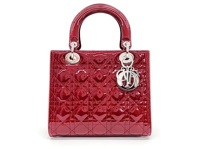Dior Patent Cannage Lady Bag Medium Red  ref.1287230