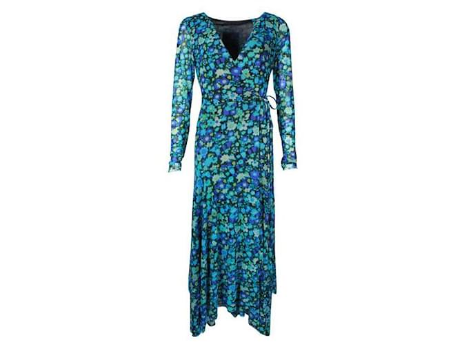 Ganni Blue & Turquoise Floral Print Wrap Dress  ref.1287239