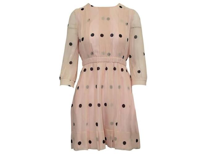 Autre Marque Contemporary Designer Pastel Pink Polka Dot Long Sleeve Dress Silk  ref.1287240