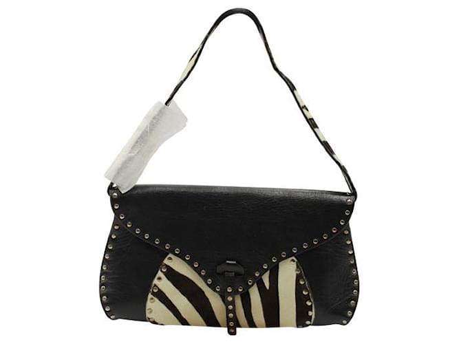 Céline Celine Black Clutch/ Handbag with Zebra Print Ponyhair Leather  ref.1287242