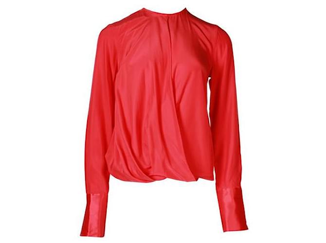 Autre Marque Contemporary Designer Red Silk Long Sleeve Top  ref.1287244