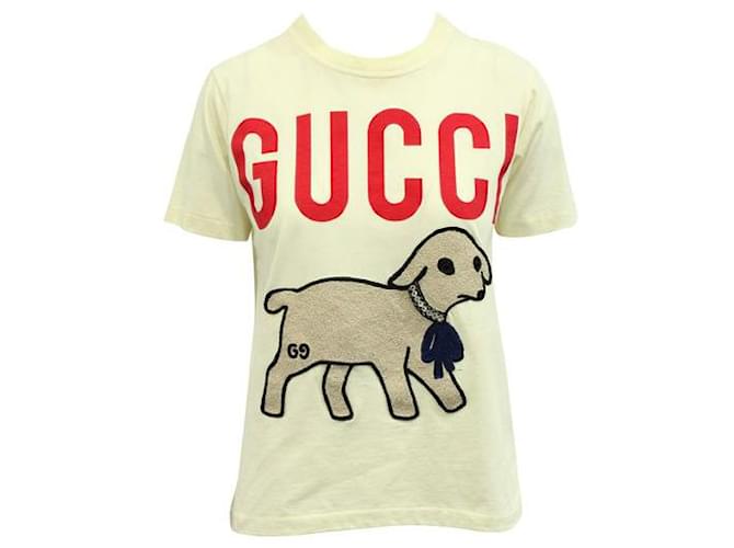 Camiseta Gucci Lamb Print Amarelo Pastel Algodão  ref.1287249