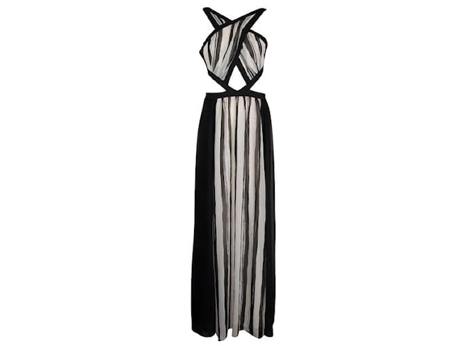 Autre Marque Zeitgenössisches, schwarzes und weißes langes Designerkleid mit Rauten in der Mitte Polyester  ref.1287256