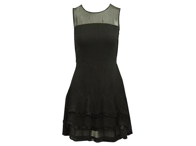 Sandro Black Mini Mesh Dress With Fringes Polyester Triacetate  ref.1287260