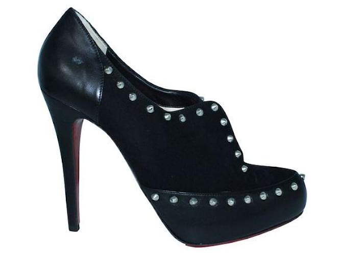 Christian Louboutin Black Suede Studded Suede Heels Leather Metal  ref.1287270