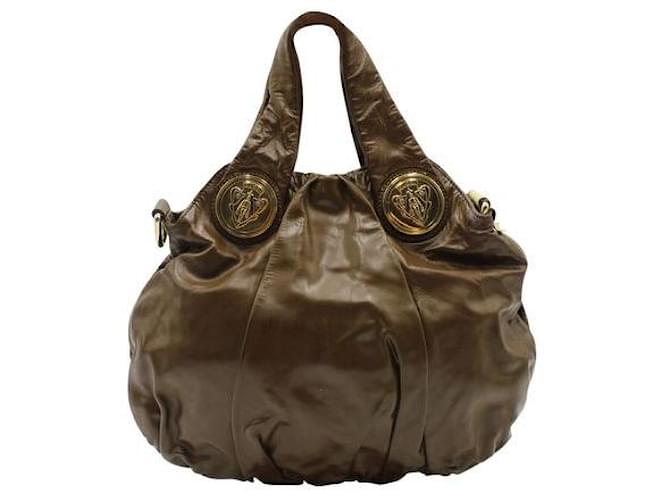 Gucci Vintage dunkelbraune Hobo Bag mit goldenen Elementen Leder  ref.1287273