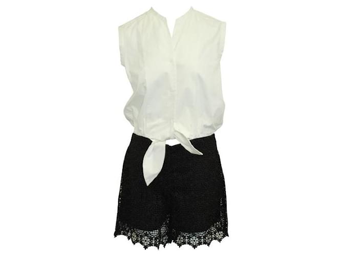 Sandro White Short Sleeved Romper With Black Lace Shorts Polyester  ref.1287275