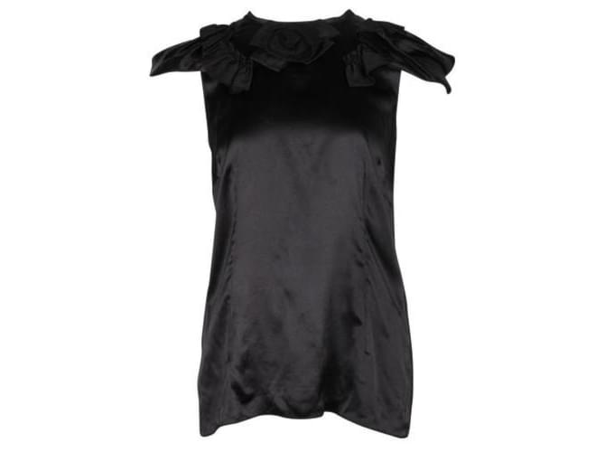 Dolce & Gabbana Top de seda negro con detalle de rosa  ref.1287293