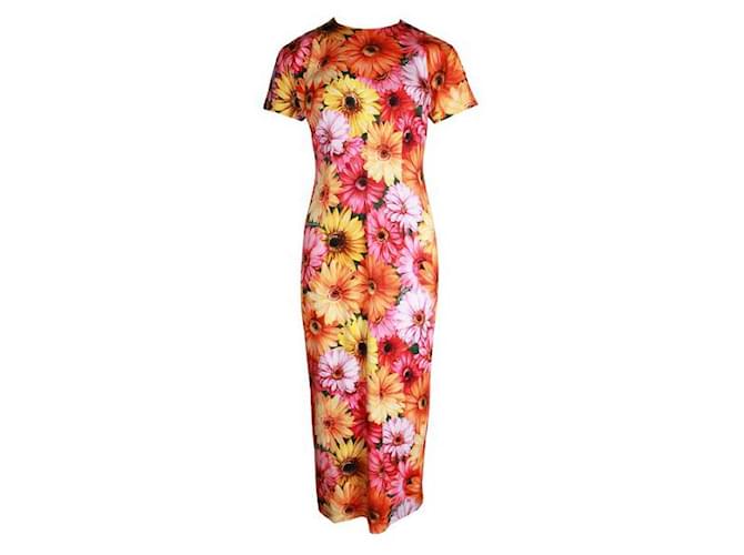 DOLCE & GABBANA Floral Multi Color Dress Orange Silk  ref.1287299