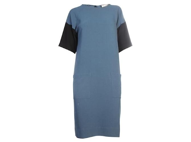 Autre Marque CONTEMPORARY DESIGNER Blue Dress With Black Sleeve Polyester Acetate  ref.1287302