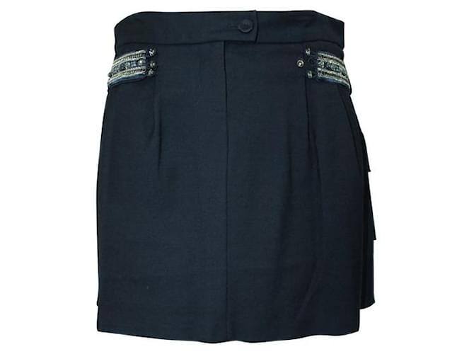 Autre Marque CONTEMPORARY DESIGNER Black Mini Skirt with Crystal Accent Wool  ref.1287318