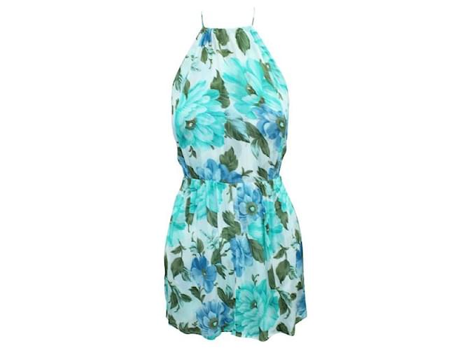 REFORMATION Blue and Turquoise Floral Print Mini Bare Back Dress Viscose  ref.1287321